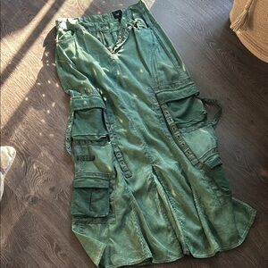 Green Utility Maxi Skirt
